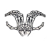 a drawing of two skeleton hands on a white background